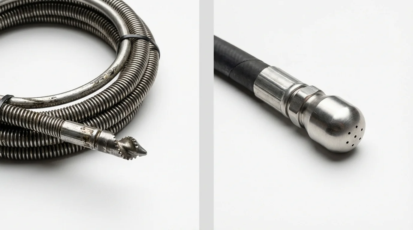 Drain snake cable and hydro jetting nozzle used for drain cleaning in Seekonk, MA
