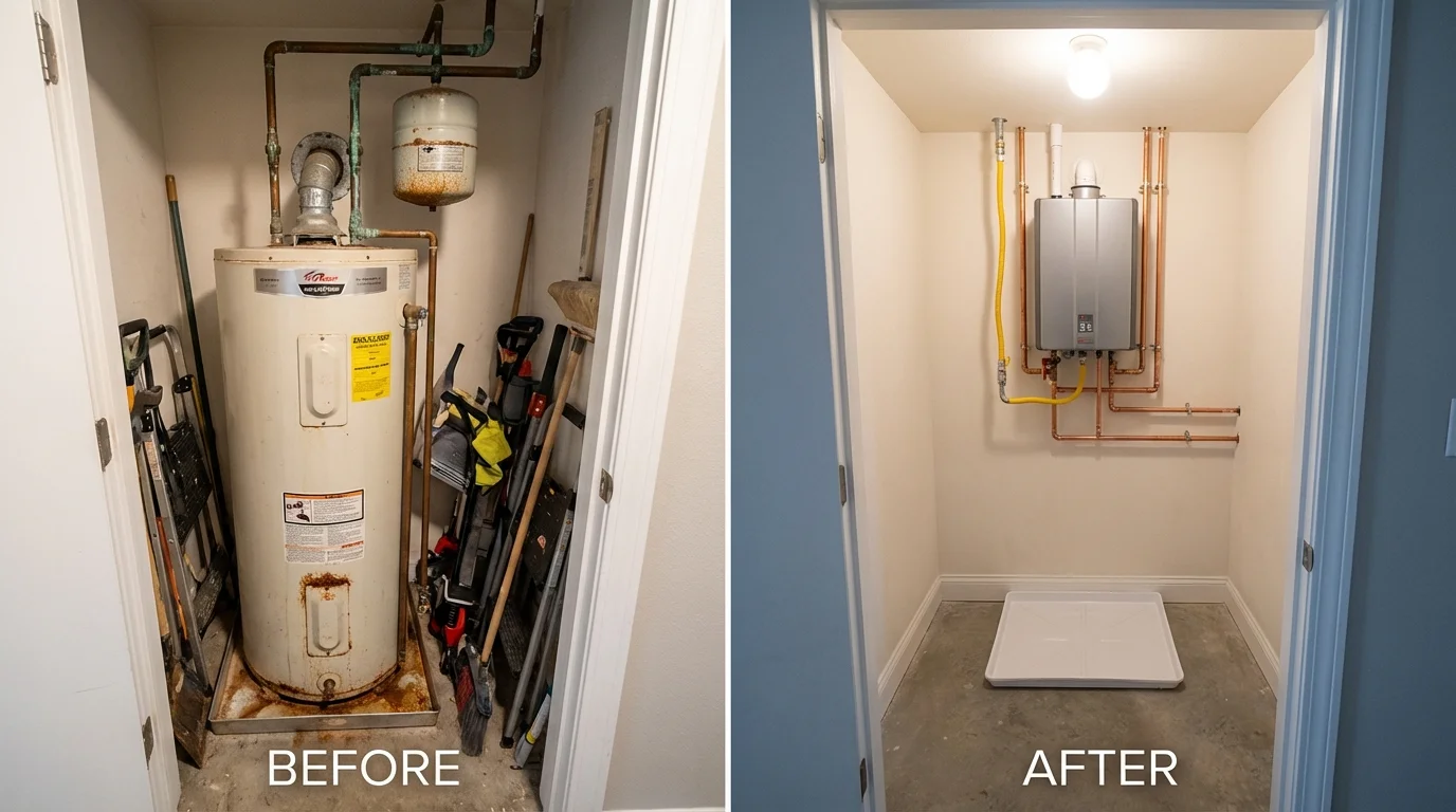 Tank water heater versus wall-mounted tankless unit comparison for Seekonk, MA homeowners