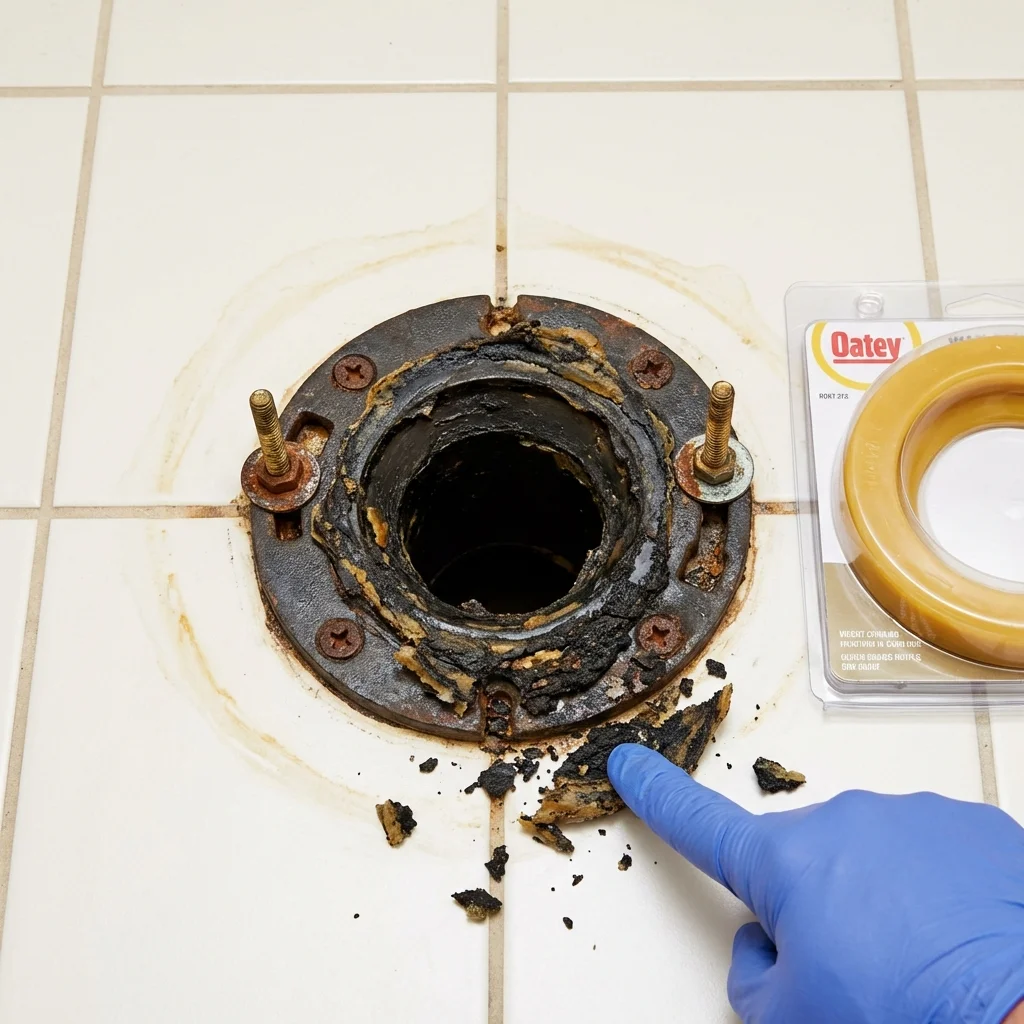 Failed wax ring showing water seepage at the base of a toilet in a Seekonk, MA home