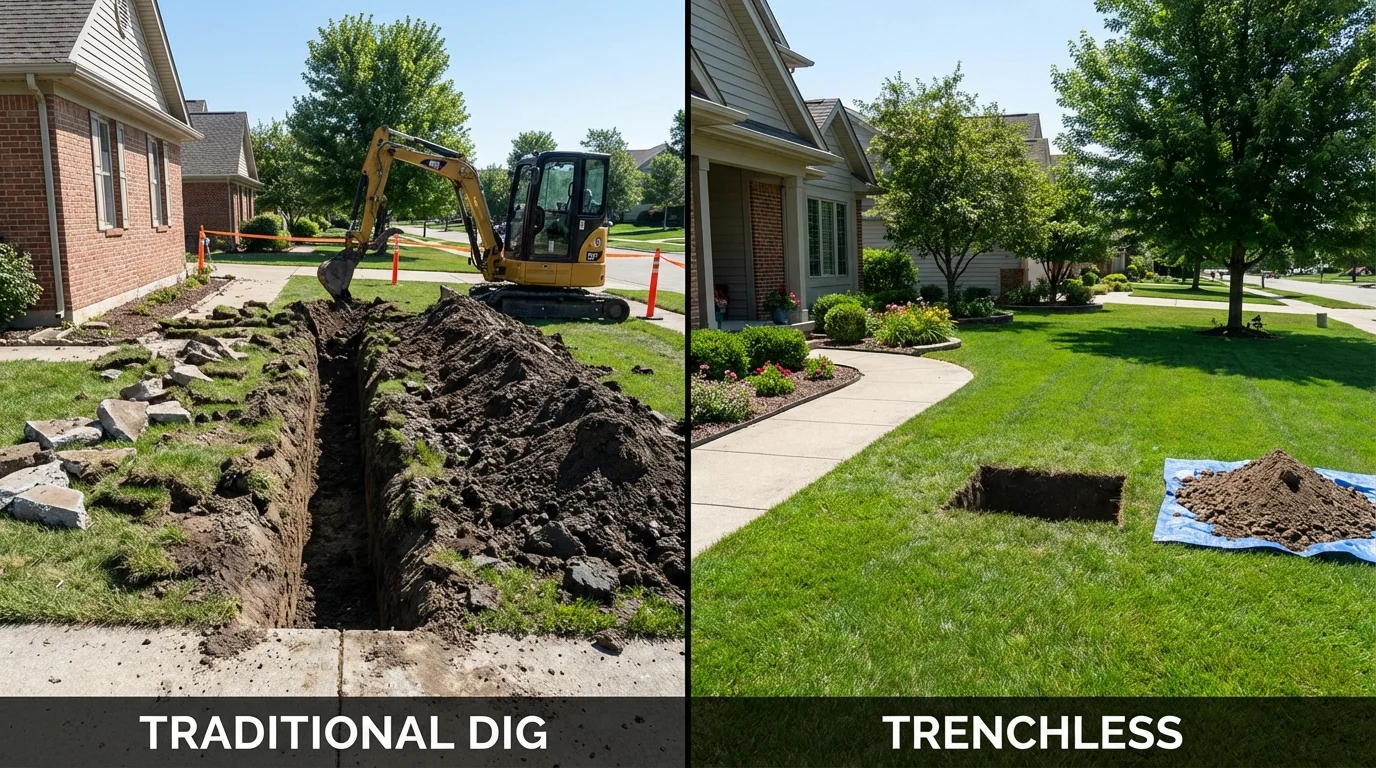 Trenchless sewer repair with minimal yard damage versus traditional excavation in Seekonk, MA